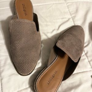 Indigo Taupe Perforated Suede Slip-On Mules